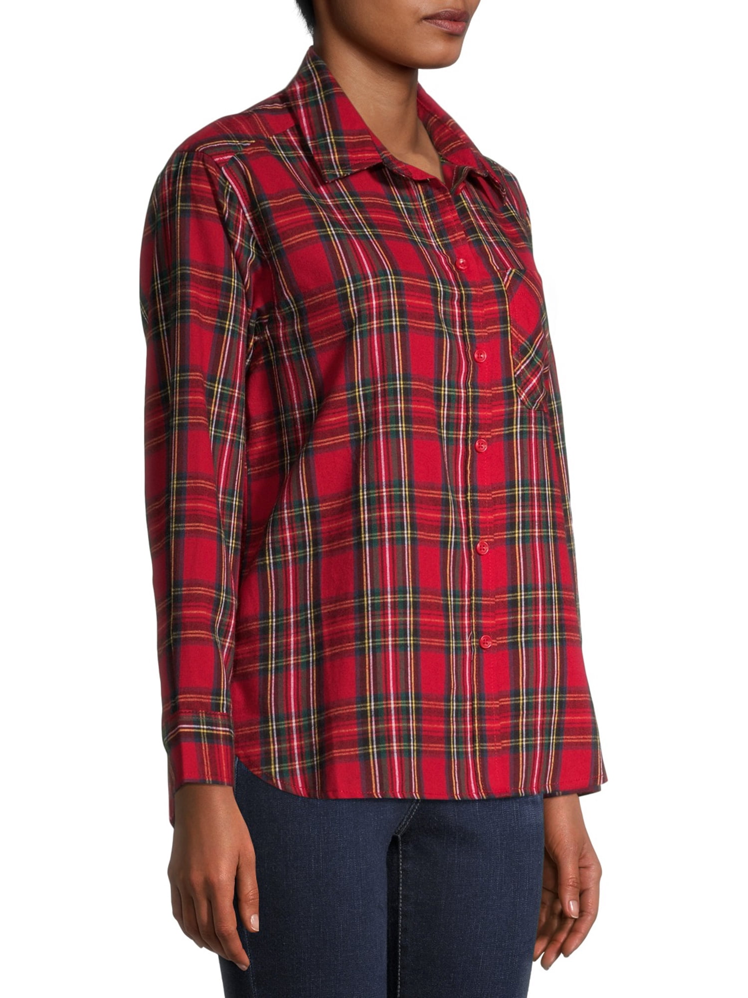 Time and Tru Women's Plaid Flannel Button Front Shirt