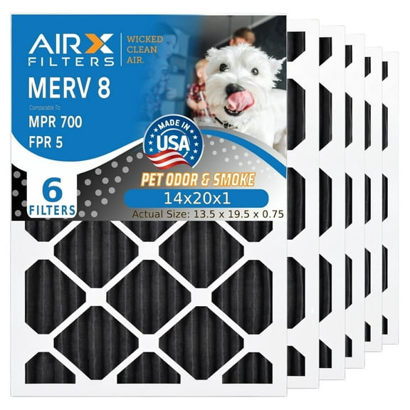 WICKED CLEAN AIR 14x20x1 Odor Carbon Air Filter MERV 8 HVAC Furnace Filters 6 Pack