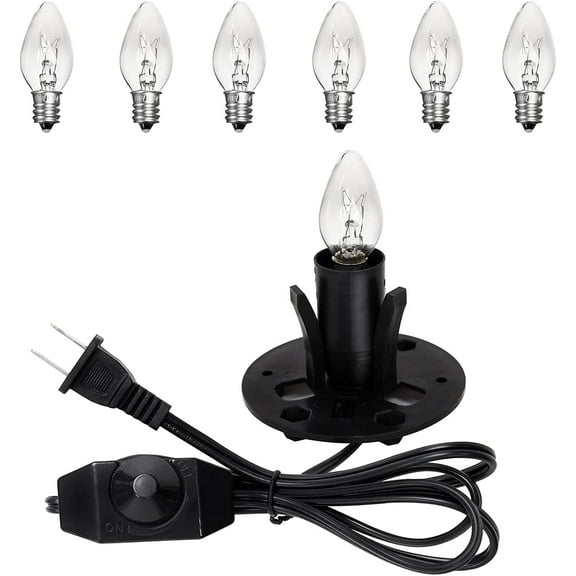 OHLGT Himalayan Salt Lamp Cord Replacement with Dimmer Switch and E12 Halogen Salt Lamp Bulbs(6-Pack), 5 Feet Salt Lamps Cords with Base Assembly