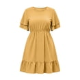 thumbnail image 5 of QUNYINEY Women's Plus Size Summer Dresses Short Sleeve Polka Dot Midi A Line Dress Ruffle Crew Neck Casual Loose Fit Dresses, 5 of 7