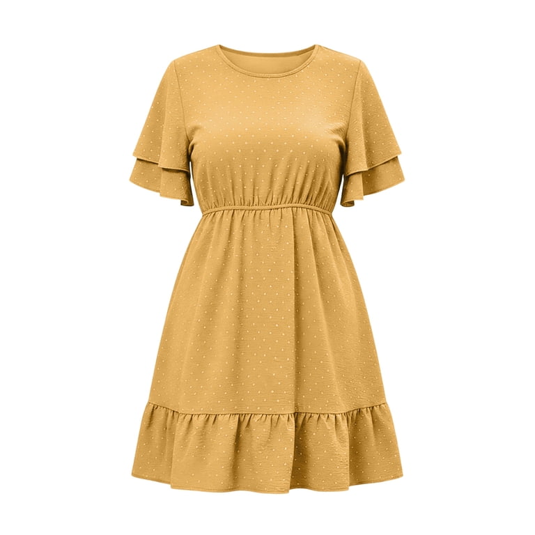 double ruffle drop waist mini dress Time and Tru Women's Cotton Double Cloth Mini Dress with Drop Waist, Sizes XS-XXXL