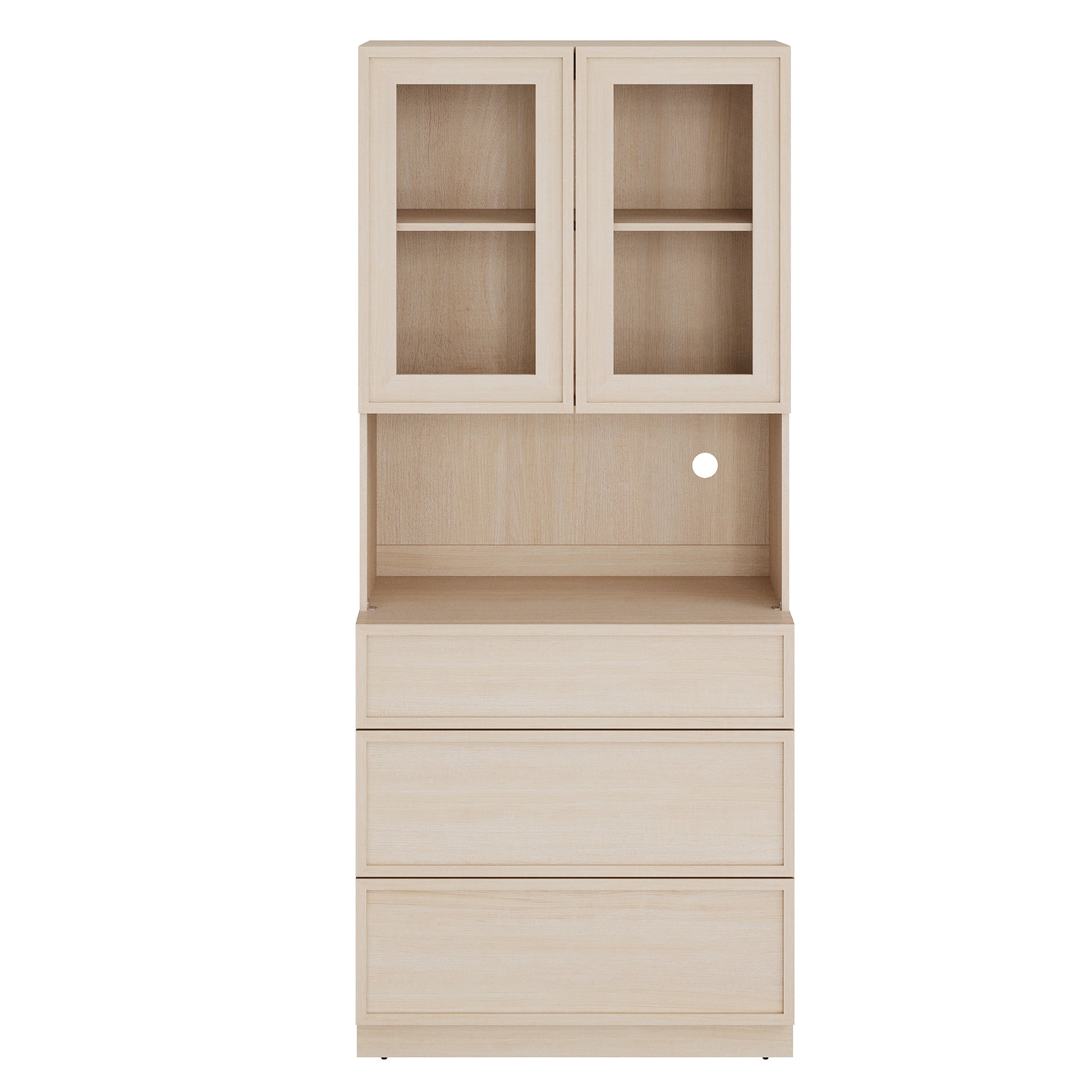 Modern 72" Tall Bookshelf with 3 Drawers and Book Shelves, Library Bookcase with Storage Cabinet and Glass Display Shelves,Beige