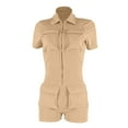 thumbnail image 3 of Zip Up Jumpsuits For Women Bodycon Romper Trendy Short Sleeve Bodycon Solid Color Short Romper Pants One Piece Jumpsuits Clubwear With Multiple Pockets, 3 of 4