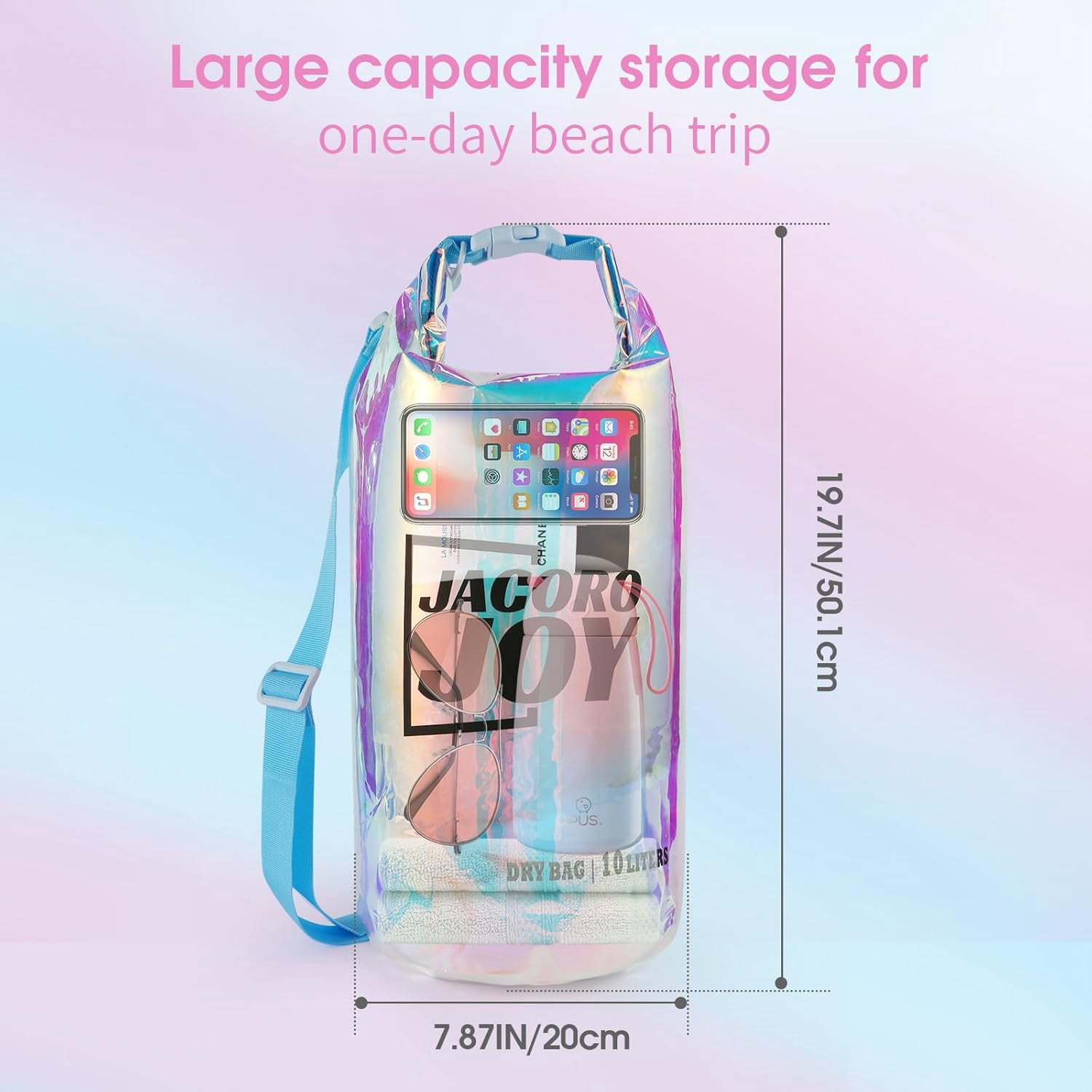 10L Dry Bag Iridescent TPU Waterproof Beach for Kayaking Boating Swimming Rafting