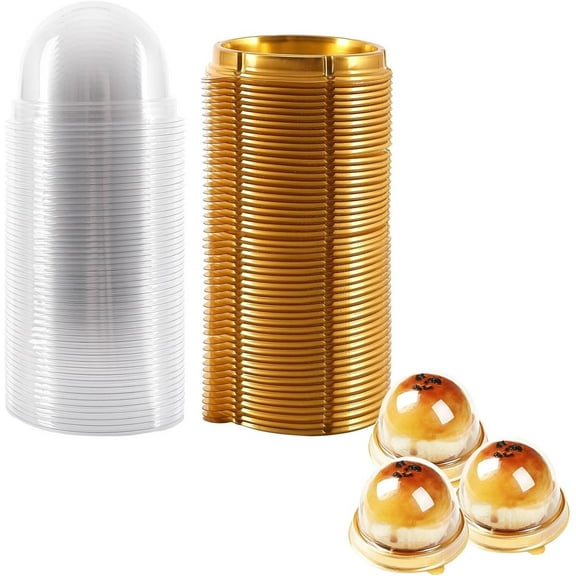 Siloon 50 Pack 2 Inch Clear plastic mini cake box muffins box cookies cookies muffins dome box wedding birthday gift box(Gold)