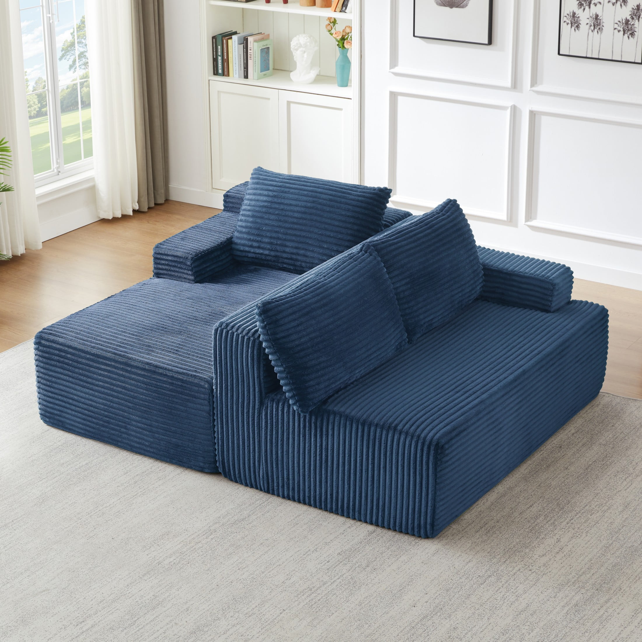 Aukfa 96" L-Shaped Cloud Sectional Sofa, Modular Boneless Couch with Deep Seat, Left-Facing Chaise, Corduroy Sleeper Sofa for Living Room, Blue
