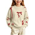 thumbnail image 7 of Winter Sweaters for Girl Cozy Thermal Long Sleeve Crew Neck Cute Bow Printed Pullover Sweater for Daily Casual Family Gathering Wear Beige 13-14 Years, 7 of 7