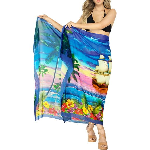 HAPPY BAY Women's Beachwear Summer Bikini Wrap Sarong Swim Cover up Skirt Swimwear Swimsuit Beach Wraps Coverups for Women One Size Admiral, Pirate Ship