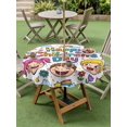 thumbnail image 4 of Outdoor Tablecloth with Umbrella Hole for Patio/Picnic/Party/Camping, Children's Day Waterproof Table Cloth Round Cover Washable, Cartoon Cute Watercolor Truck Flower (Dia 54"), 4 of 8