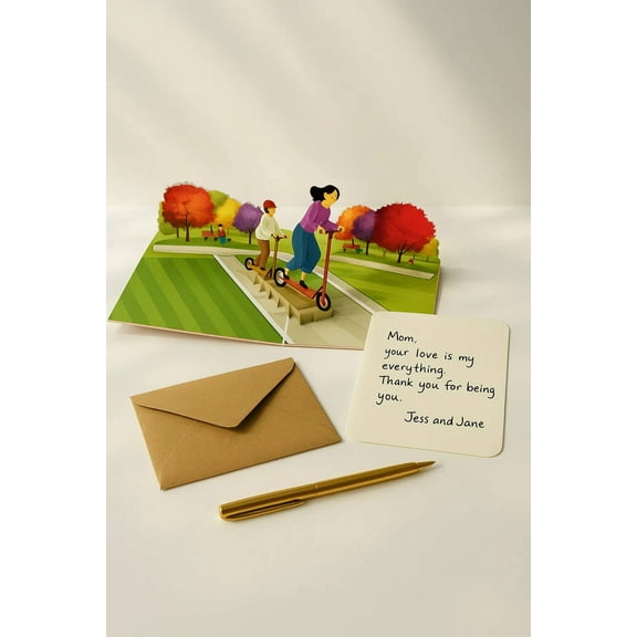 Scooter Ride Fun 3D Pop Up Greeting Card - 3D Pop Up Card for Birthday, Travel Gift, Handmade Laser Cut Greeting Card, Greeting Card for all Occasions, Congratulations, Birthday, Thank you, Baby, Anniversary