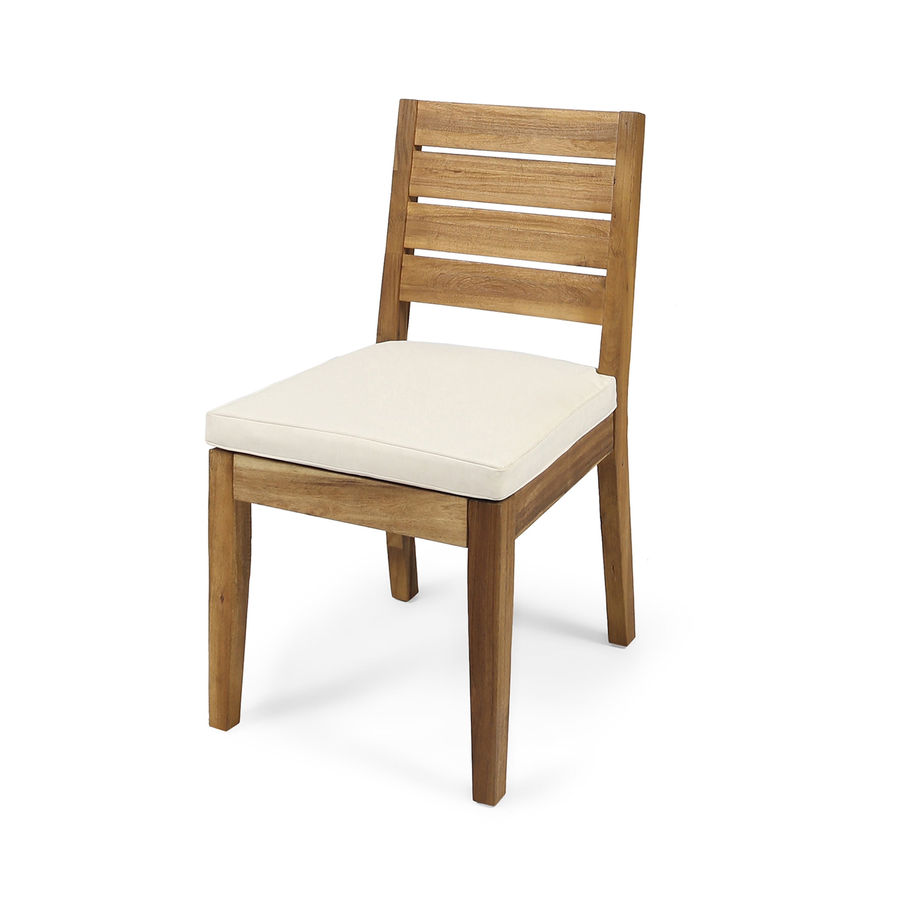 Outdoor Armless Cushioned Dining Chair Set of 2, Simple Household Rest Seats for Patio Garden, Natural and Beige