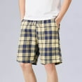 thumbnail image 2 of Men's Casual Shorts European Checkered Striped Pocket Drawstring Bermuda Casual Shorts Yellow XL, 2 of 5