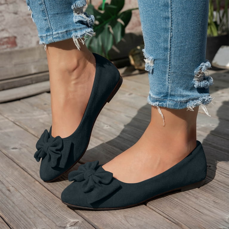 Women's Ballet Flat Shoes Suede Pointed Toe Slip on Bowknot Dress Shoes Causal 2026 Fashion Solid Color Loafers Dark Green Size 7