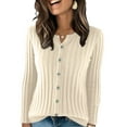 thumbnail image 2 of Womens Button Down Knit Cardigan Long Sleeve Lightweight Open Front Casual Crew Neck Sweater Tops Beige XL, 2 of 5