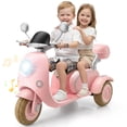 thumbnail image 4 of Funcid 12V Ride on Motorcycle with 3 Wheels, 2 Seater Kids Motorcycle with Storage Compartments, 2WD Electric Bike for Toddlers, Stable Structure, Cute Design, Music, LED Lights, Pink, 4 of 10