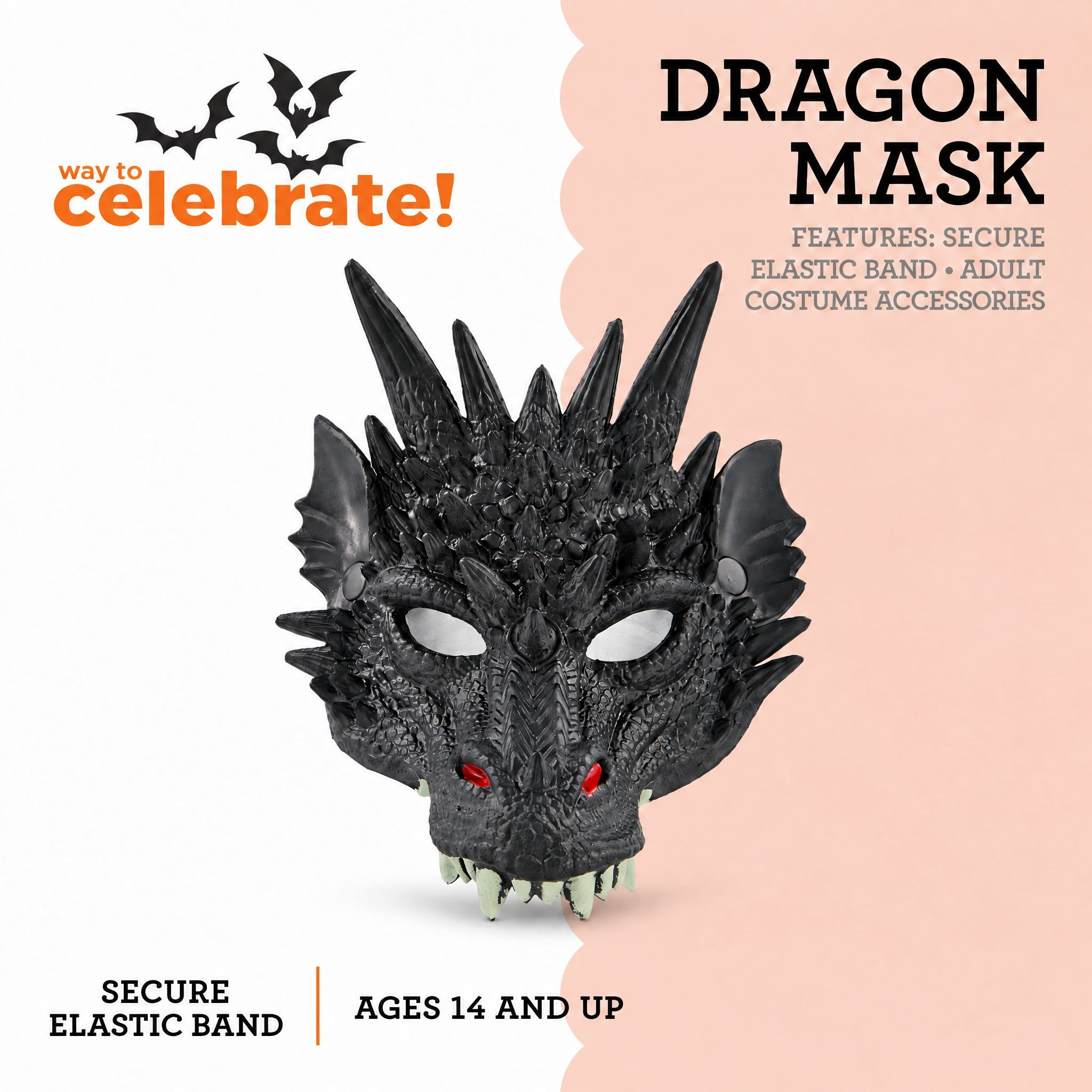 Dragon Mask Costume Accessory for Adults, Black, Halloween by Way To Celebrate