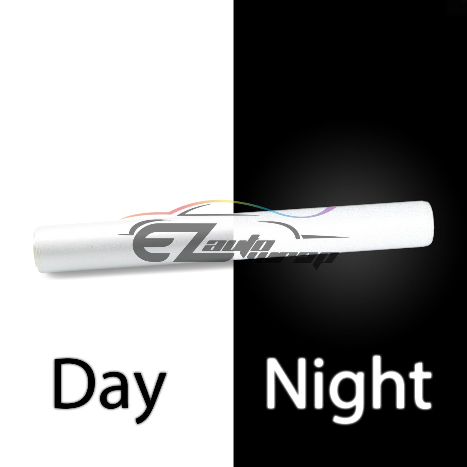 EZAUTOWRAP White Night Reflective Vinyl Wrap Sticker Decal Graphic Sign Self Adhesive Film Roll For Car Vehicle Boat Truck Trailer RV Motorcycle Bike Road Sign Party Club Decoration