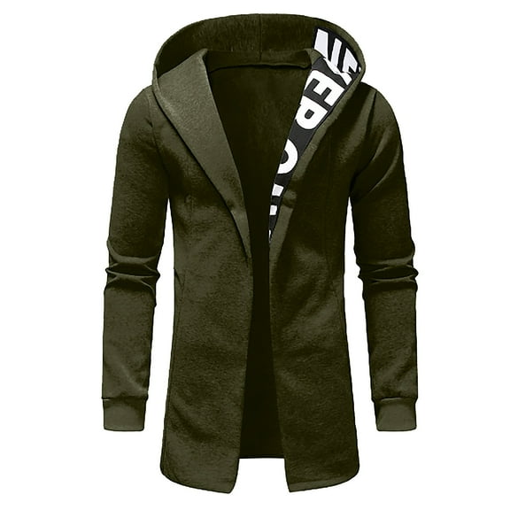 Tawop Men's Jacket Long Sleeve Zip with Hood Casual Letter Solid Mens Clothing,Army Green,M
