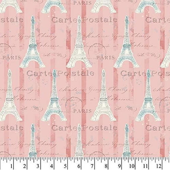 David Textiles Iconic Paris in Pink 100% Cotton Fabric sold by the yard