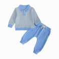 thumbnail image 6 of CAUYDY 0 3 6 9 12 Months Child Boys Fall Winter Autumn Clothes 2T 3T 4T 5T Baby Long Sleeve Pullover Elastic Sweatpants 2PCS Cute Set Newborn Picture Outfits Blue for Sizes 4-5 Years, 6 of 8