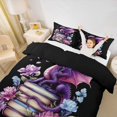 thumbnail image 3 of Homewish Purple Pink Dragon Bedding,Cute Wildlife Duvet Cover Full,Floral Books Decor,Black Reversible,3-Piece,1 Duvet Cover and 2 Pillowcases, 3 of 6