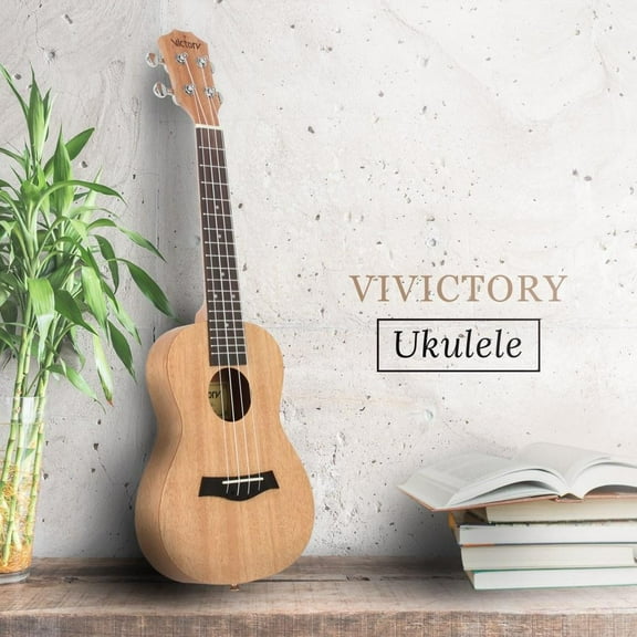 VI Victory / 23" Concert Ukulele / 5 in 1 Beginner Kit String Instrument by Musictopia, Natural Color