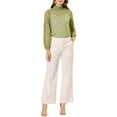 thumbnail image 2 of INSPIRE CHIC Women's Floral Lace Top Turtleneck Puff Long Sleeve See Through Sheer Blouse XS Pea Green, 2 of 6