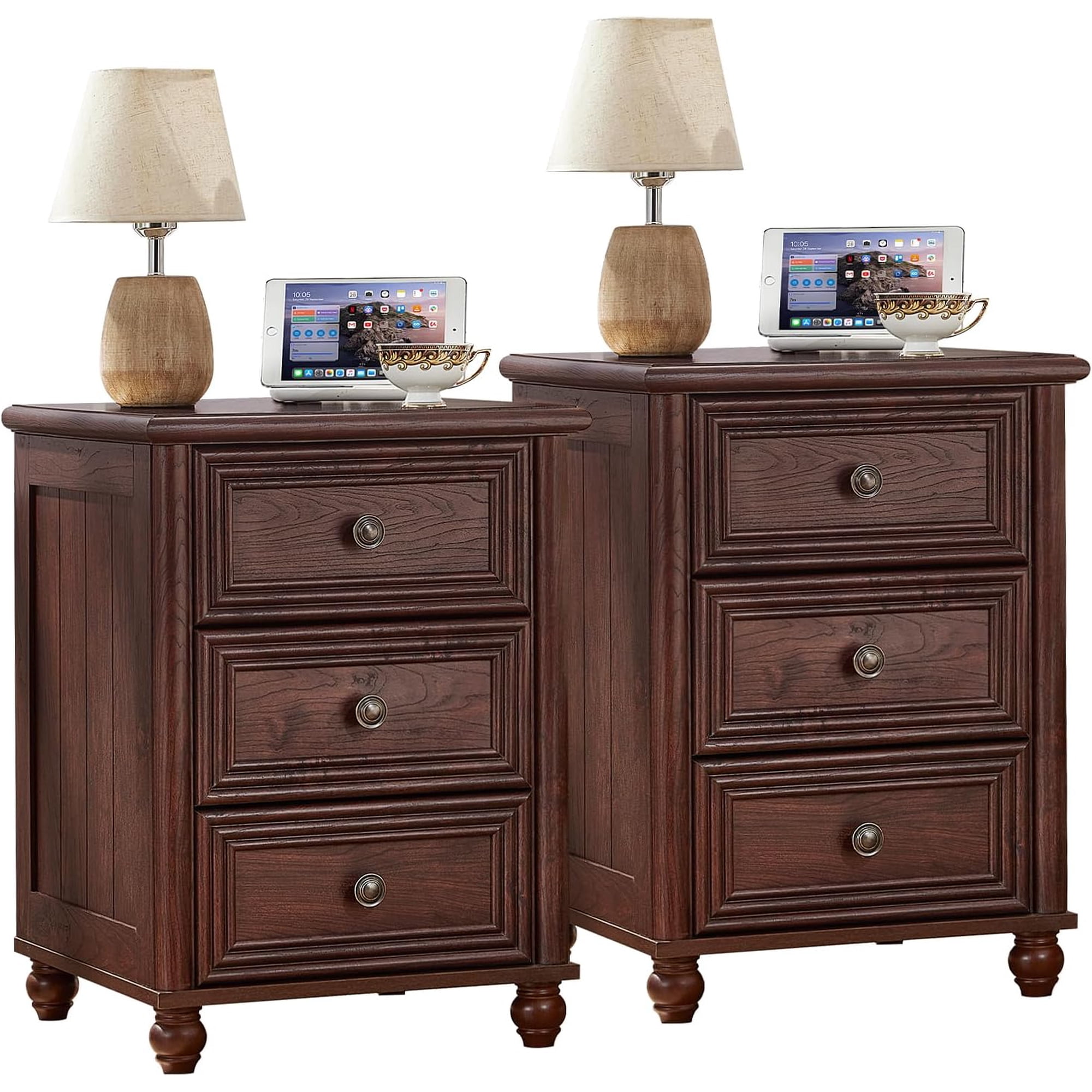 Night Stand with Drawers Farmhouse Modern Nightstand Bedside Table with Storage Cabinet for Bedroom Living Room