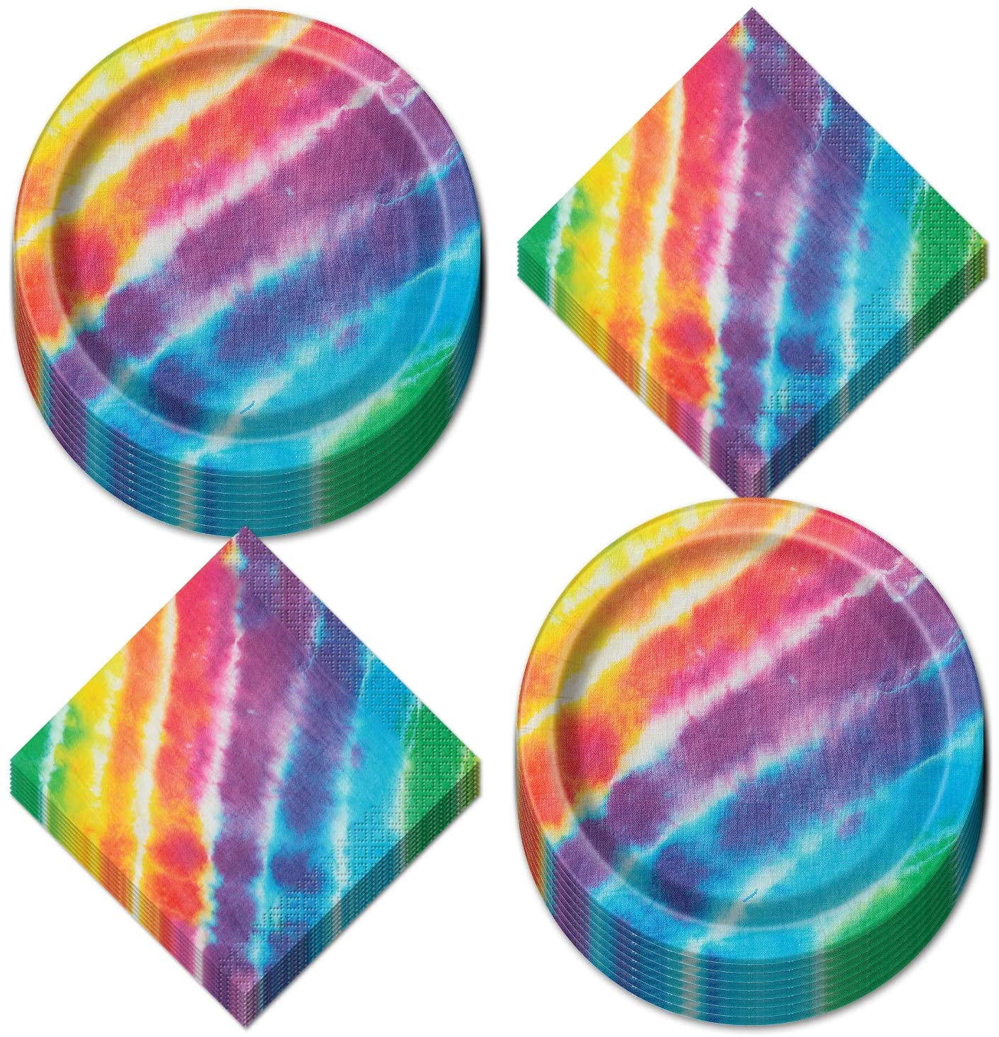 Tie Dye Rainbow Paper Dessert Plates and Beverage Napkins Beach Bum