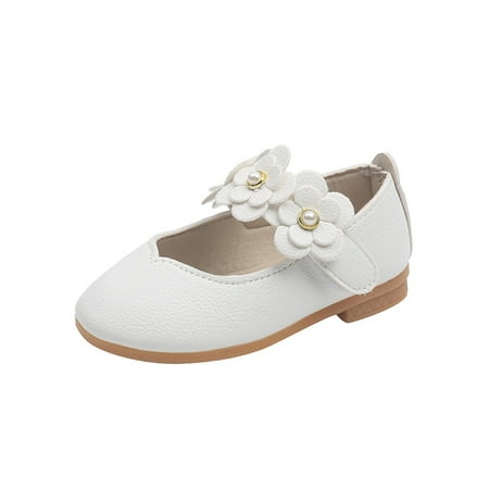 

Colisha Girls Princess Shoe Magic Tape Flats Comfort Mary Jane School Breathable Dress Shoes Soft Sole Loafers White 10C
