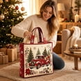 thumbnail image 3 of Christmas Quilted Tote Bag Large Reusable Christmas Truck Shopper Festive Shoulder Bag - 14.96 x 13.78 Inch, 3 of 5