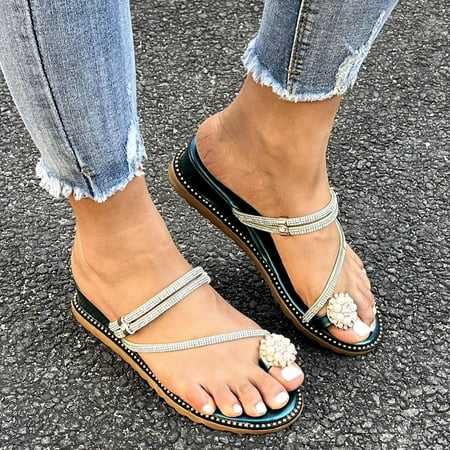 

〖Yilirongyumm〗 Green 37 Sandals Women Pinch Heel Slope Toe Wedge Color Solid Toe Rhinestone Shoes Women Casual Sandals Shoes Sandals Women s Sandals