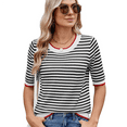 thumbnail image 3 of Womens Summer Short Sleeve Shirts Striped Sweater Cute Casual Trendy Crewneck Knit Blouses White & Black S, 3 of 7