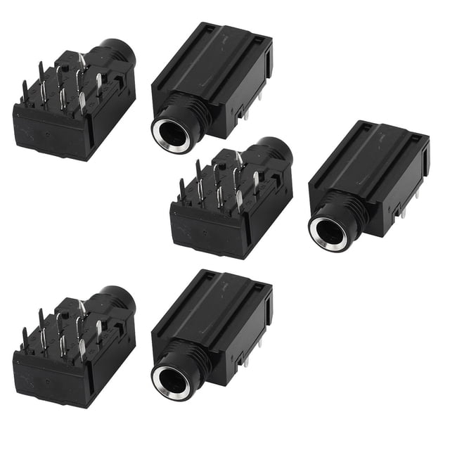 Unique Bargains 6 Pcs 9 Pins 1/4' 6.35mm Stereo Socket Headphones Jack PCB Panel Mount Adapter