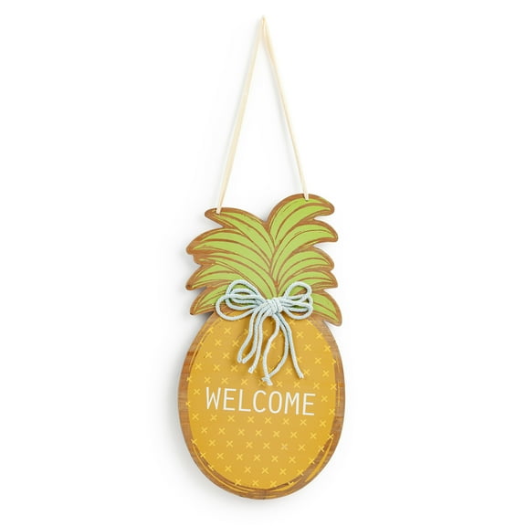 Demdaco Welcome Pineapple Tropical Yellow 21 x 11.5 Fir Wood Door Hanger Sign