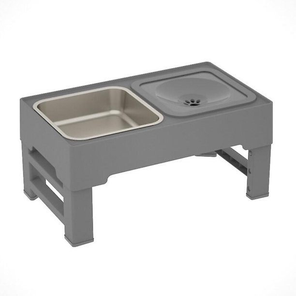 Cuenco plegable de acero inoxidable para perros para un fácil almacenamiento y viaje, alfombrilla antideslizante incluida, gris