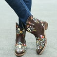 thumbnail image 2 of Cowboy Boots for Women 2025 Winter Fall Retro Flower Embroidered Leather Pointed Toe Wide Mid Calf Cowgirl Boots Boho Vintage Short Dress Ankle Booties, 2 of 5