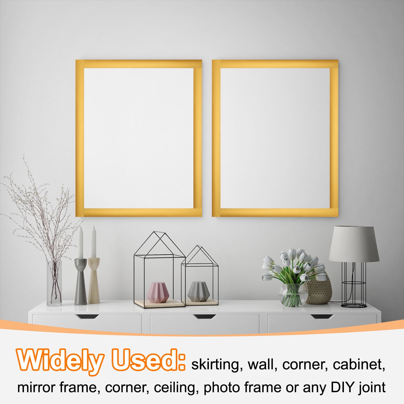 Uxcell 2" x 39ft Mirror Border Peel and Stick Wood Grain Tape, Brushed White