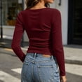 thumbnail image 5 of Asxite Women Plus Size Fall Winter Tops Round Neck Long Sleeve Solid Pile Collar Waist Ruched Ribbed Shirts, 5 of 7