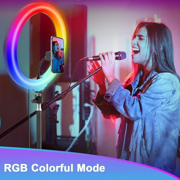 12" RGB Ring Light Kit w/ 63" Extendable Tripod & 2 Phone Holders - Perfect for TikTok, YouTube & Live Streaming, 360° Adjustable Lighting for Makeup, Vlogging & Selfies, Dimmable LED with 15 Color M