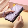 thumbnail image 6 of Case For Samsung Galaxy A36 5G Checkered With 6-card Slots Holder Kickstand Wrist Strap Lanyard Zipper PU Leather Flip Wallet Case,Purple,For Galaxy A36 (5G), 6 of 6