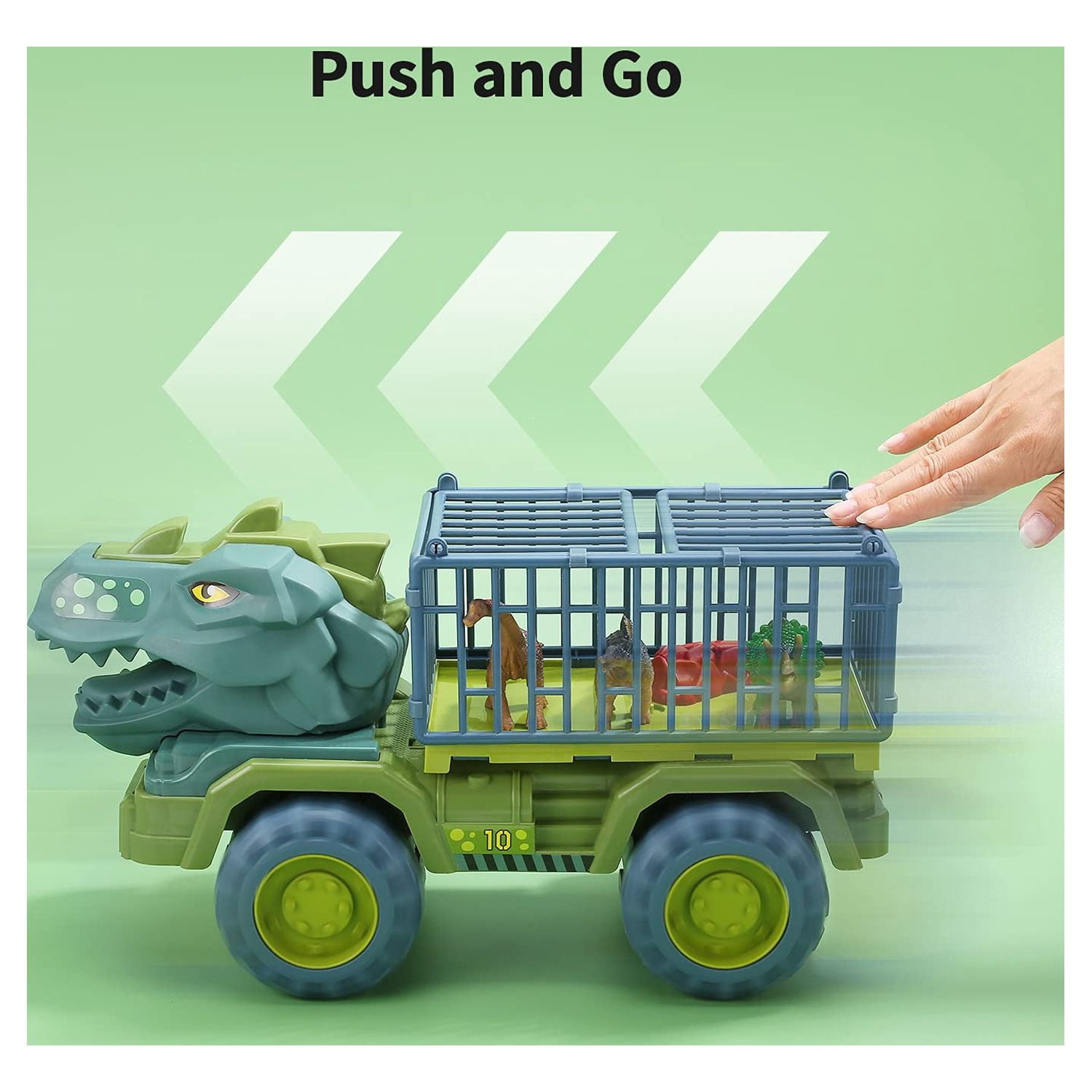 EXERCISE N PLAY Dinosaur Transport Truck Playset Toys with 3 Dino Figures, Large Tyrannosaurus Vehicle Carrier Car Toys for Boys Ages 3+