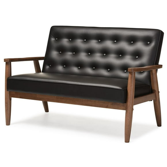 Baxton Studio Sorrento Faux Leather Loveseat, Black