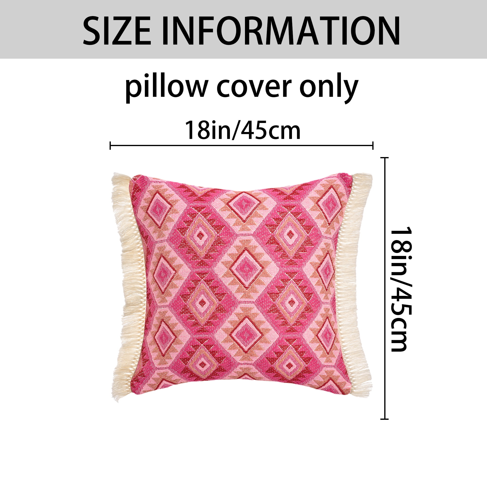 Unique Bargains Boho Throw Pillow Covers Geometric Pattern Cushion Cases 18" x 18" Pink