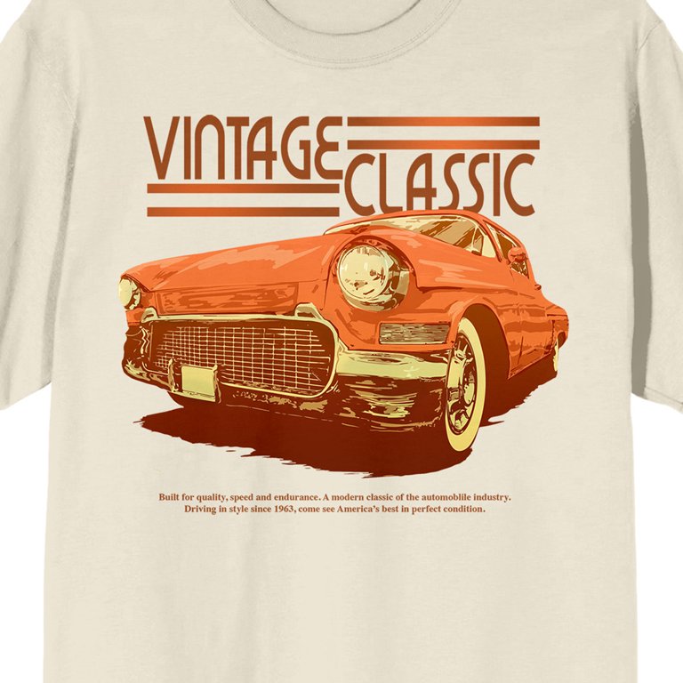 Car Fanatic Orange Vintage Car Front Men's Natural Graphic Tee-XL