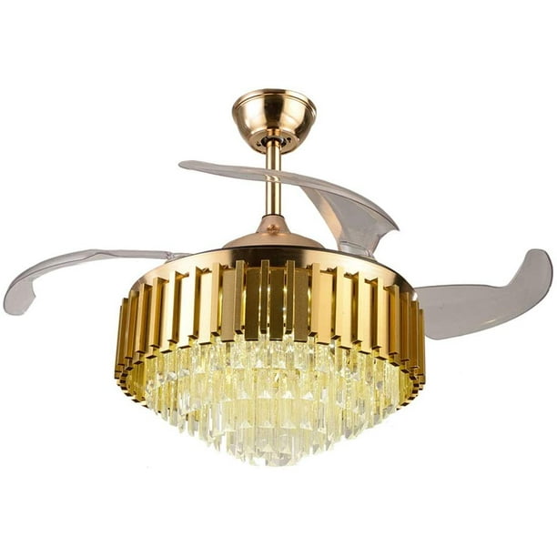 Oukaning Modern 42 Inch Ceiling Fan With Lights Remote Control Gold Luxury Invisible Chandelier Led Crystal Lamp Silent Pendant Light Com Oukaning Modern 42 Inch Ceiling Fan, Ceiling Fan With Pendant Light