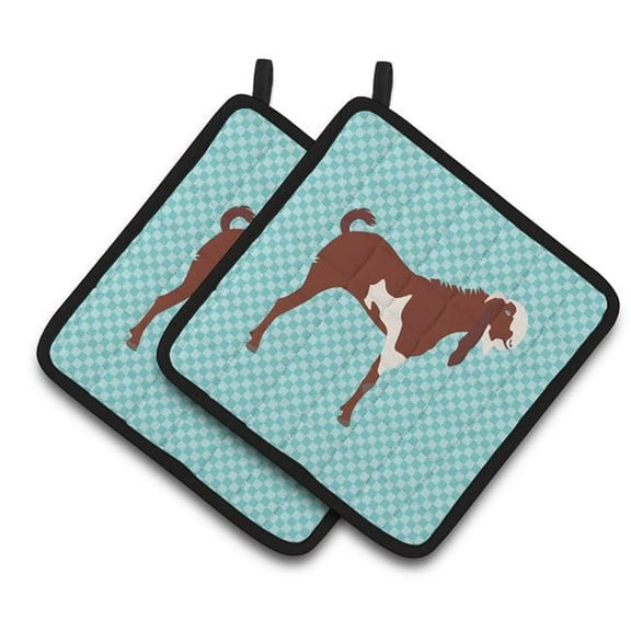 Caroline's Treasures Jamnapari Goat Blue Check Pair of Pot Holders
