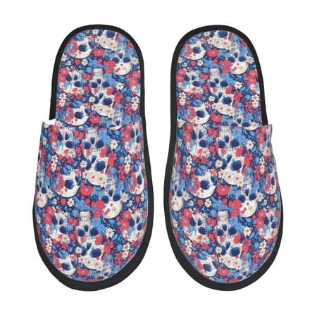 

Tideii daisy Skull red flower for Home Indoor Cotton Slippers Autumn and Winter EVA Plush Slippers Household Supplies Unisex-Medium