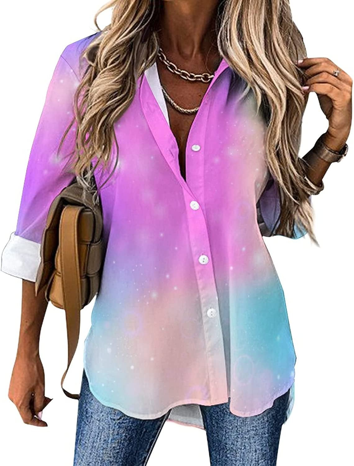 Fantasy Universe Pattern Womens Funny Print Button Down Shirts Long