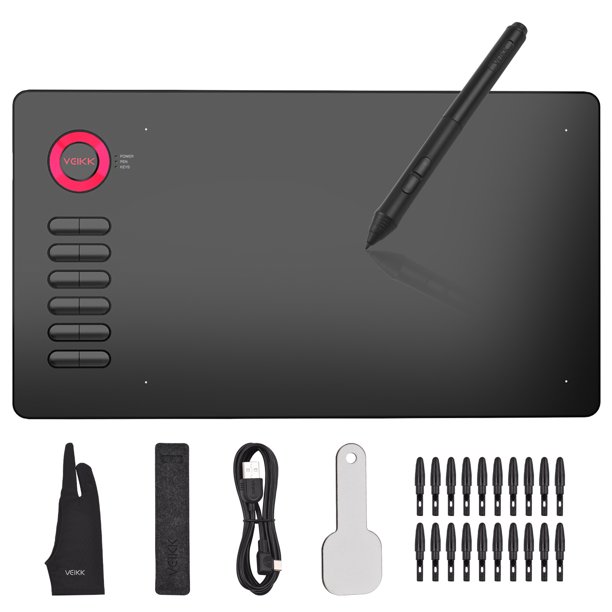 VEIKK A15 - Tableta de dibujo gráfico con lápiz de sensibilidad 8192 sin batería, 12 teclas de acces VEIKK Rojo